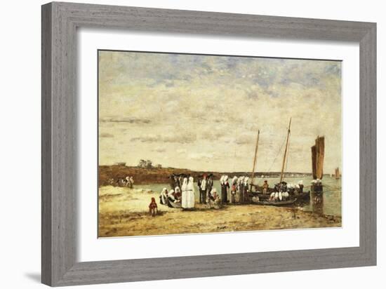 Fisherwomen Disembarking from Plougastel, 1870-Eugène Boudin-Framed Giclee Print