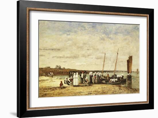 Fisherwomen Disembarking from Plougastel, 1870-Eugène Boudin-Framed Giclee Print