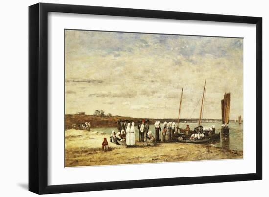 Fisherwomen Disembarking from Plougastel, 1870-Eugène Boudin-Framed Giclee Print