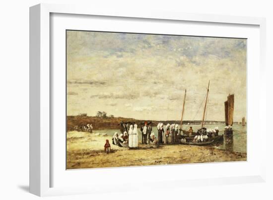 Fisherwomen Disembarking from Plougastel, 1870-Eugène Boudin-Framed Giclee Print