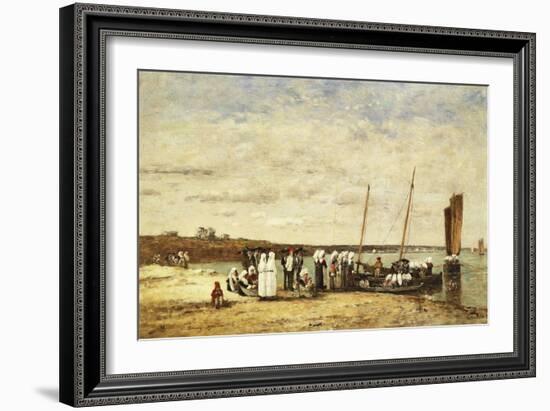 Fisherwomen Disembarking from Plougastel, 1870-Eugène Boudin-Framed Giclee Print