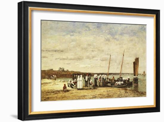 Fisherwomen Disembarking from Plougastel, 1870-Eugène Boudin-Framed Giclee Print