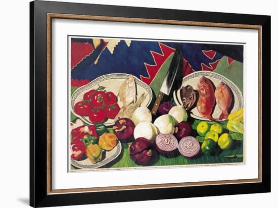 Fishes with Knife, Lemons and Vegetables, 2005-Pedro Diego Alvarado-Framed Giclee Print