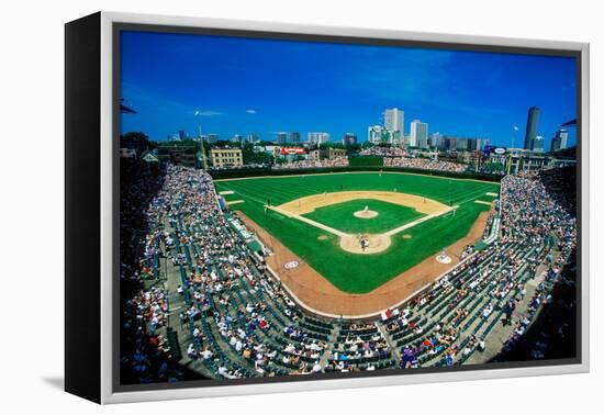 Fisheye view of crowd and diamond during a professional baseball game, Wrigley Field, Illinois-null-Framed Premier Image Canvas