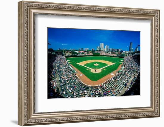 Fisheye view of crowd and diamond during a professional baseball game, Wrigley Field, Illinois-null-Framed Photographic Print