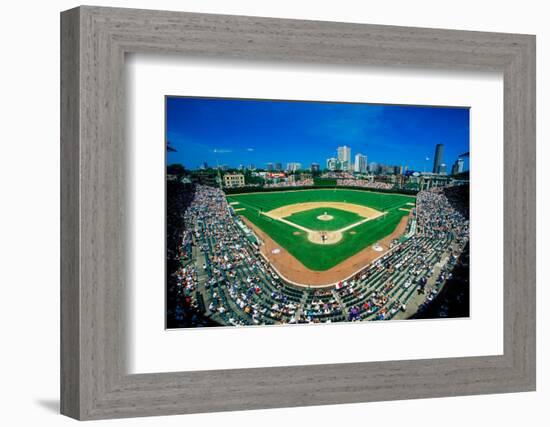 Fisheye view of crowd and diamond during a professional baseball game, Wrigley Field, Illinois-null-Framed Photographic Print