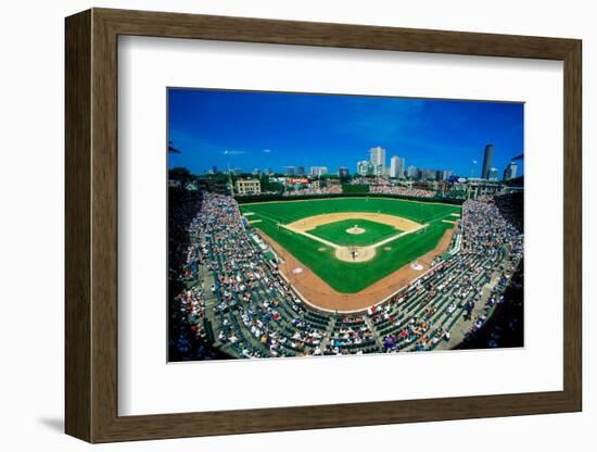 Fisheye view of crowd and diamond during a professional baseball game, Wrigley Field, Illinois-null-Framed Photographic Print