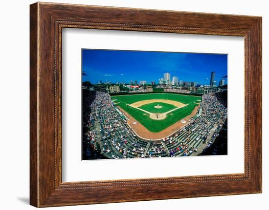 Fisheye view of crowd and diamond during a professional baseball game, Wrigley Field, Illinois-null-Framed Photographic Print