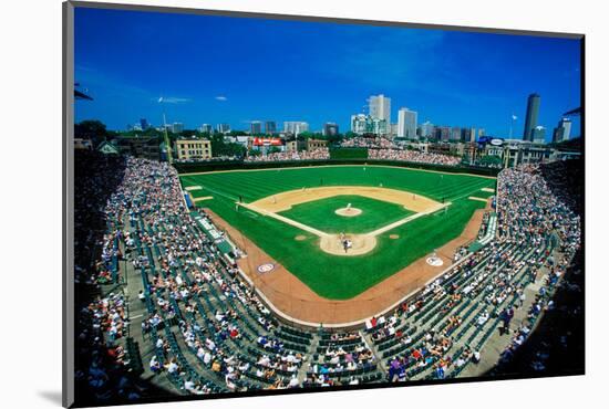 Fisheye view of crowd and diamond during a professional baseball game, Wrigley Field, Illinois-null-Mounted Photographic Print