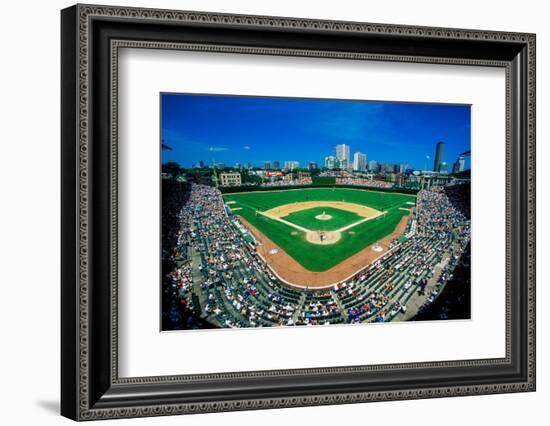 Fisheye view of crowd and diamond during a professional baseball game, Wrigley Field, Illinois-null-Framed Photographic Print