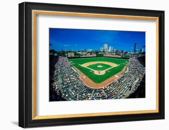 Fisheye view of crowd and diamond during a professional baseball game, Wrigley Field, Illinois-null-Framed Photographic Print