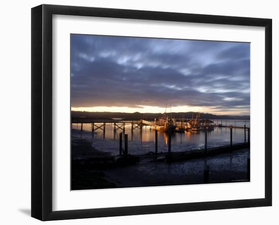 Fishing and Crabbing Boats at Low Tide after Sunset, in Dock at the End of the Road in Grayland-Aaron McCoy-Framed Photographic Print