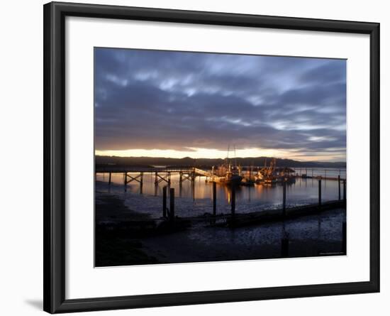 Fishing and Crabbing Boats at Low Tide after Sunset, in Dock at the End of the Road in Grayland-Aaron McCoy-Framed Photographic Print