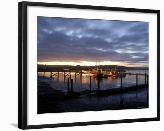 Fishing and Crabbing Boats at Low Tide after Sunset, in Dock at the End of the Road in Grayland-Aaron McCoy-Framed Photographic Print