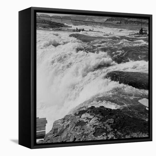 Fishing at Celilo Falls on the Columbia River, 1954-Virna Haffer-Framed Premier Image Canvas