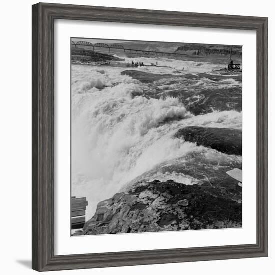 Fishing at Celilo Falls on the Columbia River, 1954-Virna Haffer-Framed Giclee Print