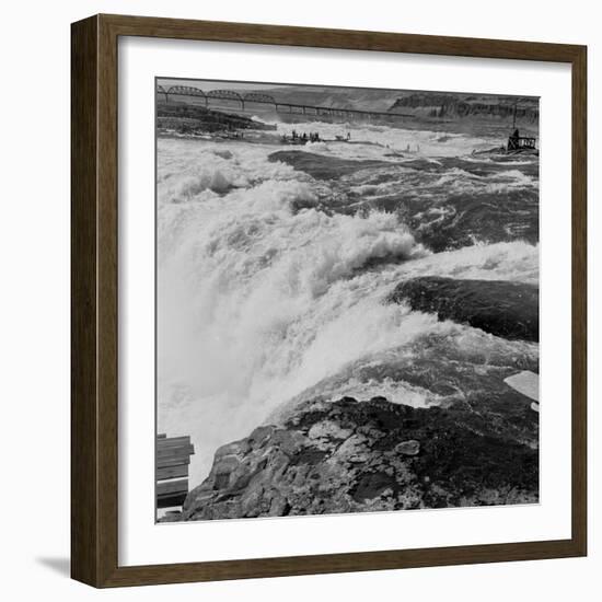 Fishing at Celilo Falls on the Columbia River, 1954-Virna Haffer-Framed Giclee Print