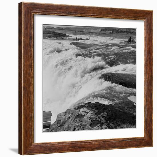 Fishing at Celilo Falls on the Columbia River, 1954-Virna Haffer-Framed Giclee Print