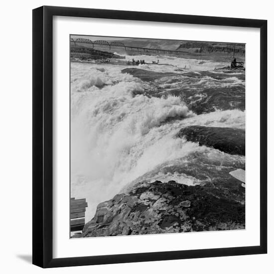 Fishing at Celilo Falls on the Columbia River, 1954-Virna Haffer-Framed Giclee Print