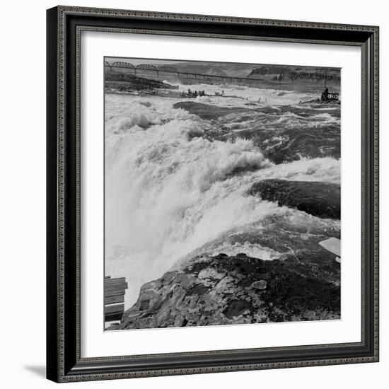 Fishing at Celilo Falls on the Columbia River, 1954-Virna Haffer-Framed Giclee Print