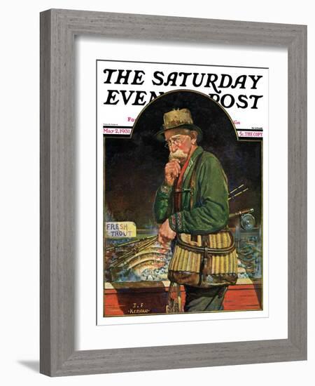 "Fishing at the Market," Saturday Evening Post Cover, May 2, 1931-J.F. Kernan-Framed Giclee Print