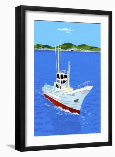 Fishing boat and harbor-Hiroyuki Izutsu-Framed Giclee Print