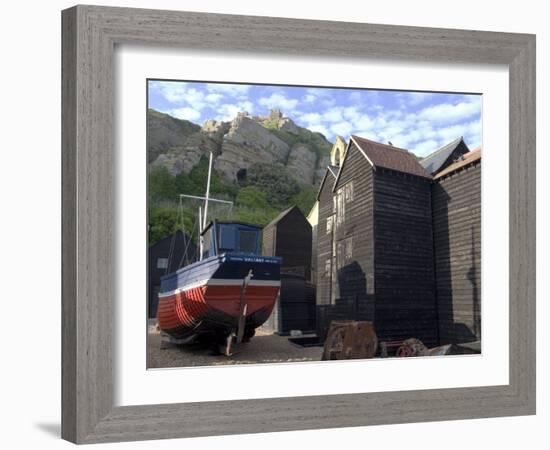 Fishing Boat and Historic Buildings with Hastings Castle in the Background-Ethel Davies-Framed Photographic Print