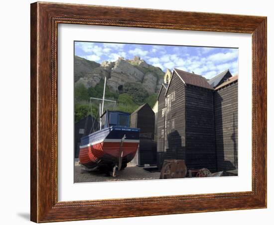 Fishing Boat and Historic Buildings with Hastings Castle in the Background-Ethel Davies-Framed Photographic Print