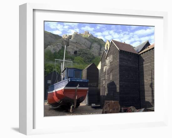 Fishing Boat and Historic Buildings with Hastings Castle in the Background-Ethel Davies-Framed Photographic Print