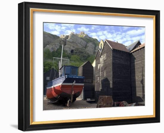 Fishing Boat and Historic Buildings with Hastings Castle in the Background-Ethel Davies-Framed Photographic Print