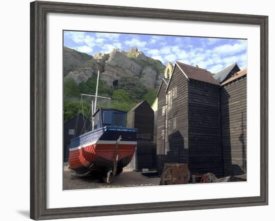 Fishing Boat and Historic Buildings with Hastings Castle in the Background-Ethel Davies-Framed Photographic Print