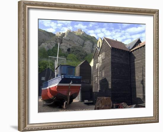 Fishing Boat and Historic Buildings with Hastings Castle in the Background-Ethel Davies-Framed Photographic Print