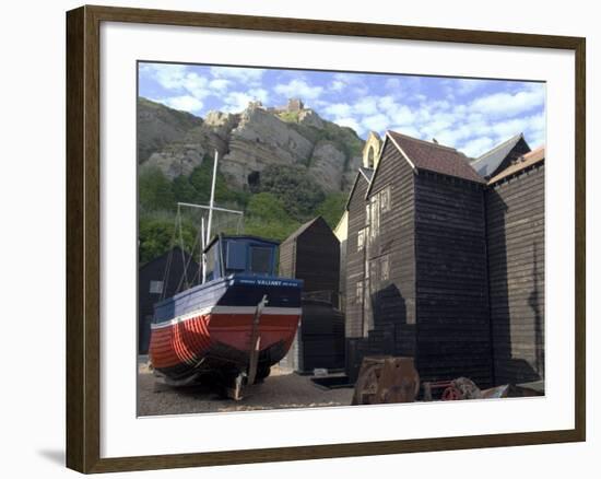 Fishing Boat and Historic Buildings with Hastings Castle in the Background-Ethel Davies-Framed Photographic Print