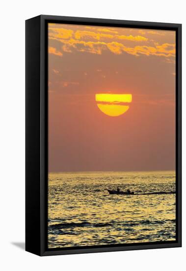 Fishing Boat and Sunset Off Playa Guiones Surf Beach-Rob Francis-Framed Premier Image Canvas