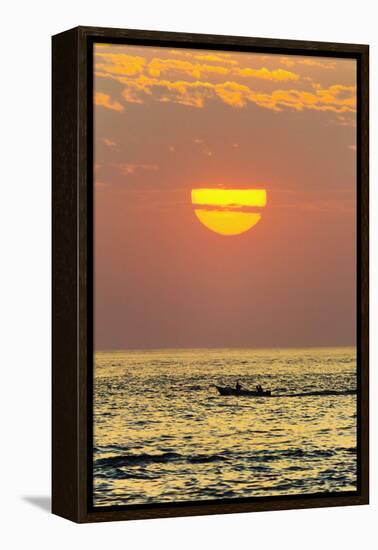 Fishing Boat and Sunset Off Playa Guiones Surf Beach-Rob Francis-Framed Premier Image Canvas