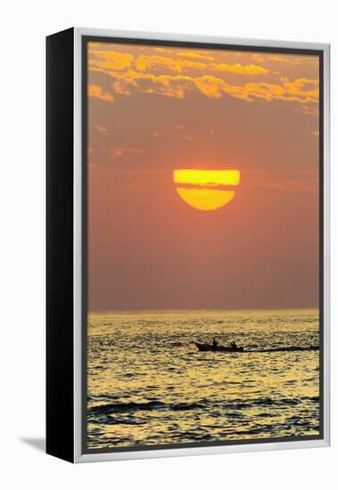 Fishing Boat and Sunset Off Playa Guiones Surf Beach-Rob Francis-Framed Premier Image Canvas