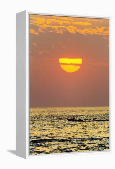 Fishing Boat and Sunset Off Playa Guiones Surf Beach-Rob Francis-Framed Premier Image Canvas