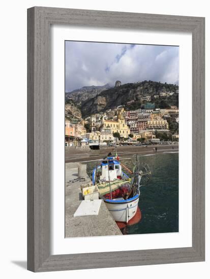 Fishing Boat at Quayside and Positano Town, Costiera Amalfitana (Amalfi Coast), Campania, Italy-Eleanor Scriven-Framed Photographic Print