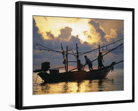 Fishing Boat at Sunrise at Haad Rin Beach, Koh Pha Ngan, Thailand-Robert Francis-Framed Photographic Print