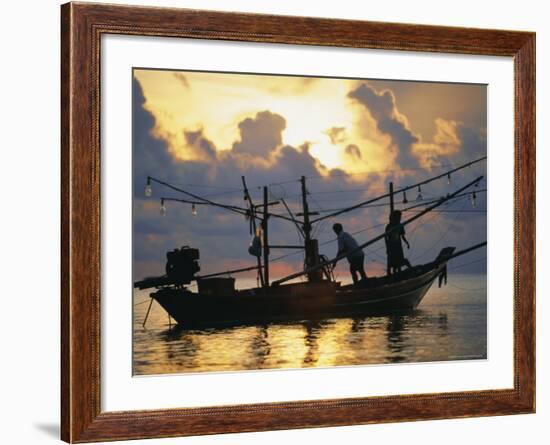 Fishing Boat at Sunrise at Haad Rin Beach, Koh Pha Ngan, Thailand-Robert Francis-Framed Photographic Print