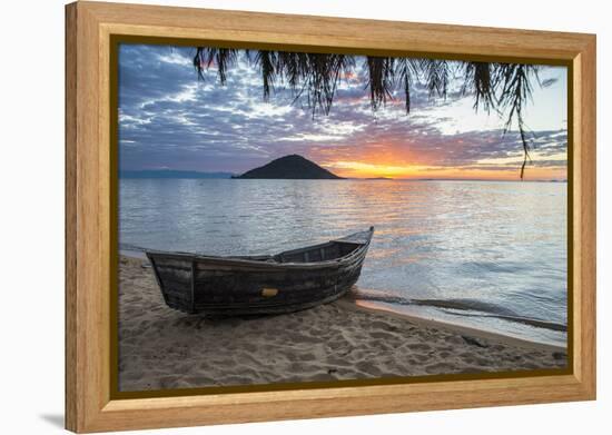 Fishing Boat at Sunset at Cape Malcear, Lake Malawi, Malawi, Africa-Michael Runkel-Framed Premier Image Canvas