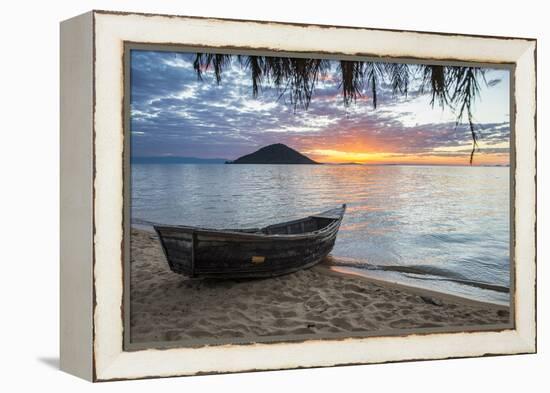 Fishing Boat at Sunset at Cape Malcear, Lake Malawi, Malawi, Africa-Michael Runkel-Framed Premier Image Canvas