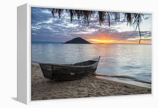 Fishing Boat at Sunset at Cape Malcear, Lake Malawi, Malawi, Africa-Michael Runkel-Framed Premier Image Canvas