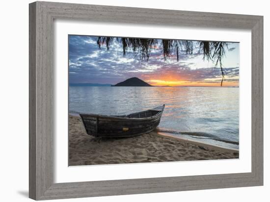 Fishing Boat at Sunset at Cape Malcear, Lake Malawi, Malawi, Africa-Michael Runkel-Framed Photographic Print