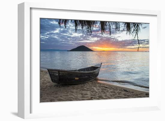 Fishing Boat at Sunset at Cape Malcear, Lake Malawi, Malawi, Africa-Michael Runkel-Framed Photographic Print