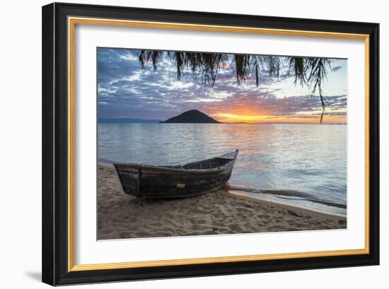 Fishing Boat at Sunset at Cape Malcear, Lake Malawi, Malawi, Africa-Michael Runkel-Framed Photographic Print