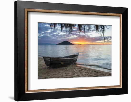 Fishing Boat at Sunset at Cape Malcear, Lake Malawi, Malawi, Africa-Michael Runkel-Framed Photographic Print