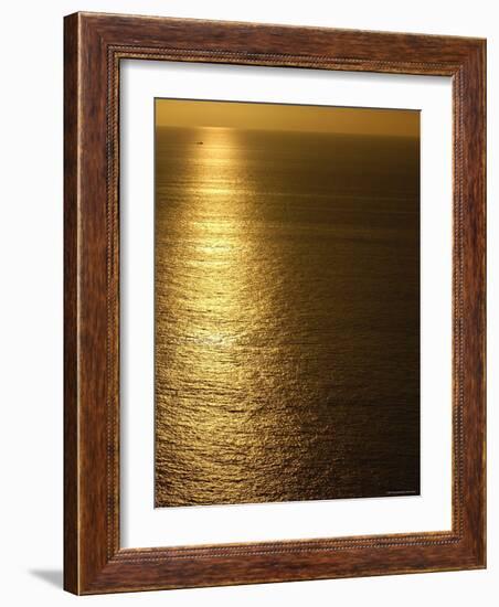 Fishing Boat in Distance on Sea at Sunset, Manabi Province, Ecuador-Pete Oxford-Framed Photographic Print