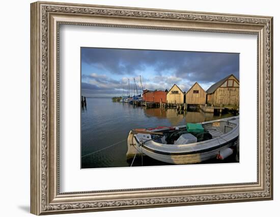 Fishing Boat in Front of the Boathouses in the Harbour of Ahrenshoop in the Saaler Bodden-Uwe Steffens-Framed Photographic Print