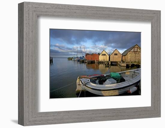 Fishing Boat in Front of the Boathouses in the Harbour of Ahrenshoop in the Saaler Bodden-Uwe Steffens-Framed Photographic Print